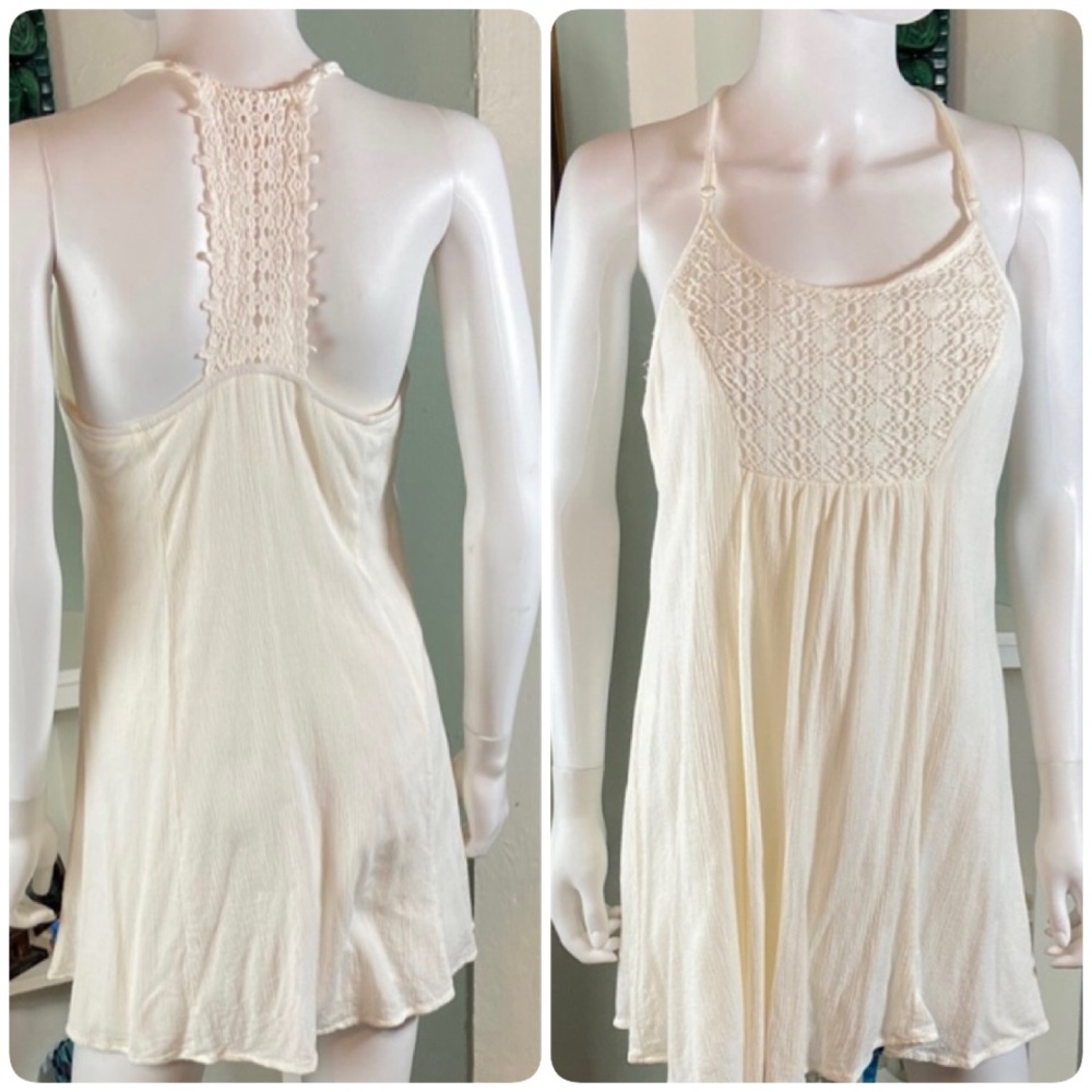 Mossimo Cream crochet Lace gauze Halter mini tent Dress babydoll beach cover up